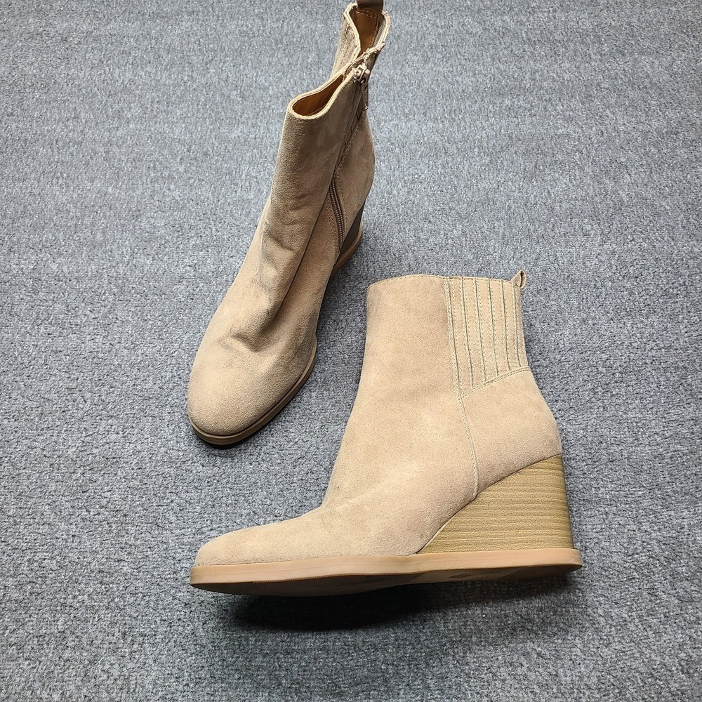 Universal Thread Boots Womens Size 10 Tan Suede Wedge Ankle Booties Side Zip